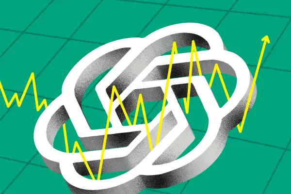Chat GPT logo intertwined with a stock graph
